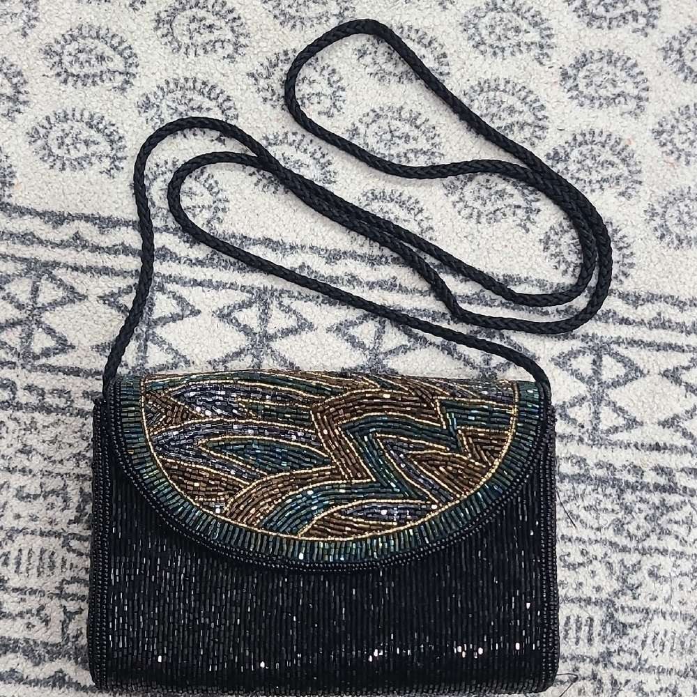 Talbots Black and Gold Beaded Crossbody Bag